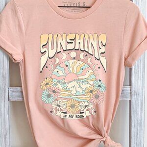 Sunshine Shirt, Floral Mountain T Shirt, Retro Sunshine Shirt